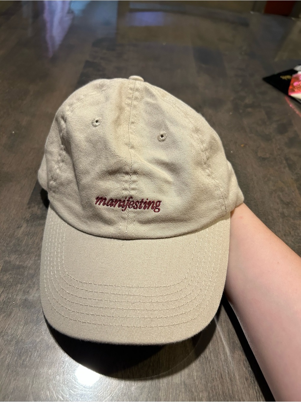 Summer Fridays Beige 'manifesting' Embroidered Cap
